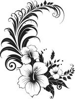 Blumen- Fantasie schick Logo Design mit dekorativ Blumen- Ecken Naturen Umarmung elegant schwarz Emblem mit dekorativ Ecken vektor