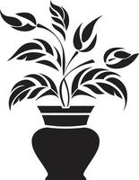 inlagd elegans elegant svart logotyp med dekorativ växt pott vektor blommig fusion svartvit emblem terar chic växt pott design