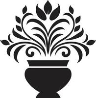 evig elegans elegant svart logotyp med dekorativ växt pott vektor blommig fusion svartvit emblem terar chic växt pott design