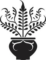 botanisk blomma chic vektor emblem highlighting eleganta växt pott grön gala elegant logotyp design med svartvit växt pott