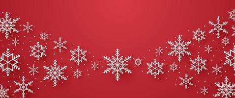 god jul, snöflingor och snö med tomt utrymme i papperskonststil vektor