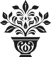elegant Wesen glatt schwarz Symbol mit dekorativ Pflanze Topf Naturen Nische einfarbig Emblem mit schick Pflanze Topf Design vektor