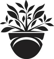 eingetopft Prestige elegant schwarz Symbol mit dekorativ Pflanze Topf Blumen- Finesse schick Vektor Emblem Hervorheben stilvoll Pflanze Topf