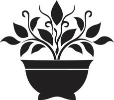 Blumen- Finesse einfarbig Vektor Logo mit dekorativ Pflanze Topf eingetopft Prestige schick schwarz Symbol Hervorheben Eleganz von Pflanze Topf
