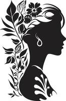 blomma skönhet blommig kvinna ansikte vektor svart logotyp design blommig strålglans en vektor symbol av kvinnlighet i svart logotyp