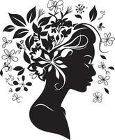 strålnings reste sig en vektor svart logotyp visa upp blommig kvinna ansikte blomstrande nåd svart logotyp design terar en feminin blommig ansikte