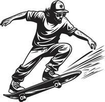 skateboard zenit svart logotyp design med en man ridning de styrelse gata slicker kantig vektor ikon av en man på en skateboard i svart