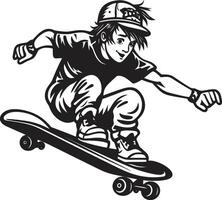 Geschwindigkeit Visionär glatt Vektor Symbol von ein Skateboarding Mann im schwarz Skateboard souverän schwarz Logo Design verkörpern Reiten Lizenzgebühren