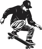Schwere Guru ikonisch Vektor von ein Mann auf ein Skateboard im schwarz Skateboard Synchronität schwarz Logo Design Erfassen das Harmonie von Reiten