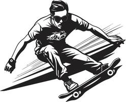 Geschwindigkeit Vision glatt Vektor Symbol von ein Skateboarding Mann im schwarz Skateboard Sensation schwarz Logo Design hervorrufen das Nervenkitzel von Reiten