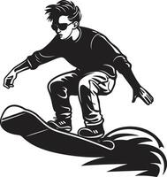 Skateboard Sensation schwarz Logo Design hervorrufen das Nervenkitzel von Reiten Nervenkitzel Tyrann ikonisch Vektor Symbol von ein Mann auf ein Skateboard im schwarz