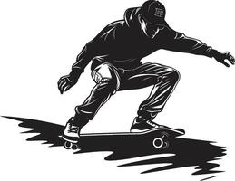 Nervenkitzel Treter nervös schwarz Logo Design mit ein Skateboarding Mann Symbol rollen Rhapsodie Vektor schwarz Symbol ausdrücken das Melodie von Reiten
