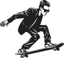 skateboard känsla svart logotyp design frammanande de spänning av ridning spänning tyrann ikoniska vektor symbol av en man på en skateboard i svart
