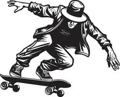 hastighet syn elegant vektor ikon av en skateboard man i svart skateboard känsla svart logotyp design frammanande de spänning av ridning