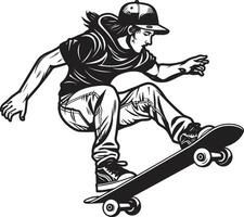 Skateboard Serenade schwarz Logo Design ausdrücken das Lied von Reiten städtisch Elevation dynamisch Vektor Symbol von ein Mann auf ein Skateboard im schwarz