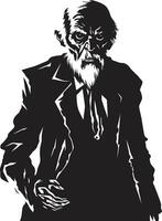 Alten Untote Vektor schwarz Logo Design symbolisieren ein unheimlich Zombie Mann gruselig Leiche dynamisch Symbol von ein gespenstisch alt Zombie im schwarz Logo