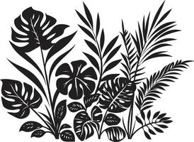 blommig överflöd ikoniska symbol i svart terar exotisk växt löv frodig tropikerna vektor svart logotyp design med tropisk blommar
