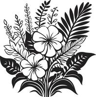 tropisk elegans ikoniska symbol i svart terar växt löv och blomma vektorer ö blomma elegant vektor ikon symboliserar tropisk växt löv och blommor i svart