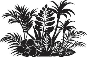 paradis kronblad elegant vektor ikon av tropisk växt löv och blommor i svart exotisk lövverk vektor svart logotyp design med tropisk växt löv och blommor