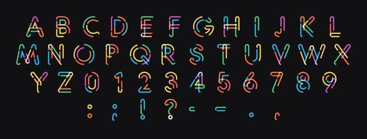 vektor bokstäver, siffror och tecken från prickade färgade linjen. trendig modern alfabetdesign för vacker design av logotyper, affischer och banderoller. vektor teckensnitt.