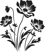 äng elegans dynamisk svart logotyp design med vild blomma vektor botanisk lugn ikoniska svart symbol terar vild blomma design