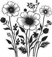 Wiese Eleganz dynamisch schwarz Logo Design mit Wildblume Vektor botanisch Gelassenheit ikonisch schwarz Symbol mit Wildblume Design