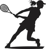 Rallye Rhapsodie Vektor Symbol zum Damen Tennis Brillanz elegant Wesen Tennis Spieler Logo im Vektor Raffinesse