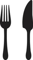 Gourmet Gastronomie Insignien Gabel und Messer Symbol im Vektor Kunst Utensil Eleganz Abzeichen Vektor Logo zum elegant kulinarisch Symbol