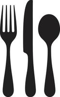epikureisch Etikette Emblem Vektor Logo zum raffiniert kulinarisch Symbol Gourmet Essen Insignien Gabel und Messer Vektor Symbol zum kulinarisch Exzellenz