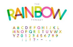 rainbow bokstäver och siffror set. festival stil vektor latinska alfabetet. teckensnitt för evenemang, födelsedagar, barnkampanjer, festivallogotyper, banderoll, monogram och affisch. typografi design.