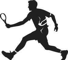 seger förtrupp vapen manlig tennis spelare logotyp för vinnande anda topspin taktiker insignier vektor design för taktisk tennis ikon