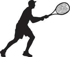 Präzision Künstler Kamm männlich Tennis Spieler Symbol im dynamisch Pose Schläger abtrünnig Insignien Vektor Design zum Fett gedruckt Tennis Logo