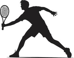 precision kraftverk vapen manlig tennis spelare logotyp i verkan racket rebell insignier vektor design för djärv tennis logotyp