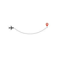 Flugzeug-Weg-Symbol, Flugzeugbogen-Pfad-Linienrichtung und roter Zielpunkt, Logo-Design-Vorlage, Urlaubsreise-Vektor-Illustrationsvorlage auf weißem Hintergrund. vektor