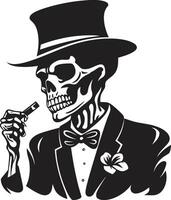 raffiniert Relikt Insignien Rauchen Gentleman Skelett Vektor Logo zum Jahrgang Stimmung Rauchen Gespenst Kamm Vektor Design zum Gentleman Skelett Symbol mit Eleganz