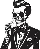 klassisk cigarett bricka rökning skelett vektor logotyp för tidlös panache retro respit insignier elegant skelett vektor design för rökning herre ikon