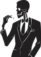 raffinerad relik vapen vektor design för elegant rökning herre ikon cigarr vardagsrum bricka rökning skelett vektor logotyp för årgång charm