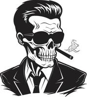antik aska insignier rökning herre skelett vektor logotyp för årgång locka cigarr kännare vapen vektor design för rökning skelett ikon med raffinemang