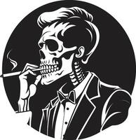 Rauchen Gespenst Kamm Vektor Design zum Gentleman Skelett Symbol mit Eleganz klassisch Zigarette Abzeichen Rauchen Skelett Vektor Logo zum zeitlos Elan