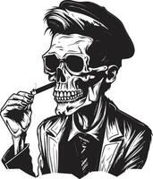 Rauchen Gespenst Kamm Eleganz im Rauchen Gentleman Vektor Symbol klassisch Zigarette Abzeichen zeitlos Elan zum Rauchen Skelett Logo