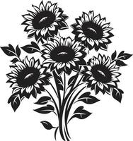 Blütenblatt Harmonie Kamm elegant Logo mit Sonnenblumen im voll blühen sonnig Strauß Abzeichen Vektor Design von Sonnenblumen zum positiv Einschlag