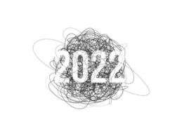 2022 neues Jahr, Chaos Bleistift gezeichneter Faden, Gekritzel-Zeichnungslinien-Schleierhintergrund mit 2022-Zahlen, kreative Vektorillustration für Weihnachtsfeiertagsdekoration vektor