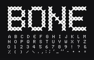 abstrakt ben vektor bokstäver och siffror set. vit enkel versal stil vektor latinska alfabetet. teckensnitt för valp äta, hund och katt produkt, logotyper, banderoll, monogram och affisch. typografi design.