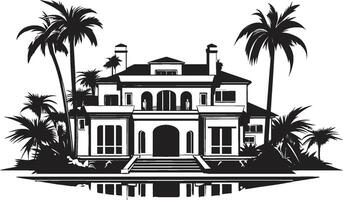 horisont fristad vapen eleganta emblem med modern villa silhuett villa vista bricka panorama- se logotyp av en samtida villa vektor