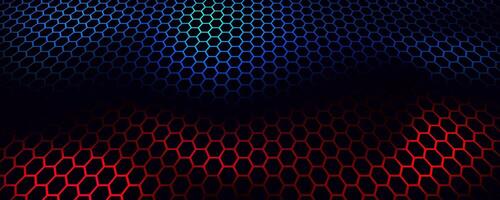 schwarz Hexagon Techno Hintergrund Überlappung Schicht auf dunkel Raum mit rot Blau Licht bewirken Dekoration. modern Grafik Design Element Zukunft Stil Konzept zum Netz Banner, Flyer, Karte, Abdeckung, oder Broschüre vektor