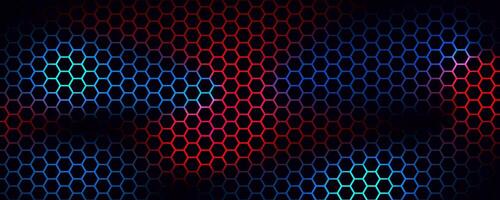 schwarz Hexagon Techno Hintergrund Überlappung Schicht auf dunkel Raum mit rot Blau Licht bewirken Dekoration. modern Grafik Design Element Zukunft Stil Konzept zum Netz Banner, Flyer, Karte, Abdeckung, oder Broschüre vektor