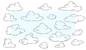 einstellen von Wolken. Färbung Buch. Vektor Illustration von ein Linie von Wolken im das Himmel. Gekritzel Illustration von Linie Natur