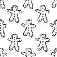 jul pepparkaksgubbe. seamless mönster med kakor. jul bakgrund. doodle vektor illustration