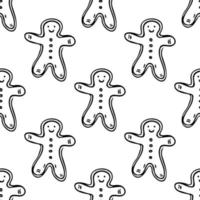 Weihnachtslebkuchenmann. nahtloses Muster mit Keksen. Weihnachten Hintergrund. Gekritzel-Vektor-Illustration vektor