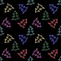 nahtloses Muster mit bunten Weihnachtsbäumen auf schwarzem Hintergrund vektor